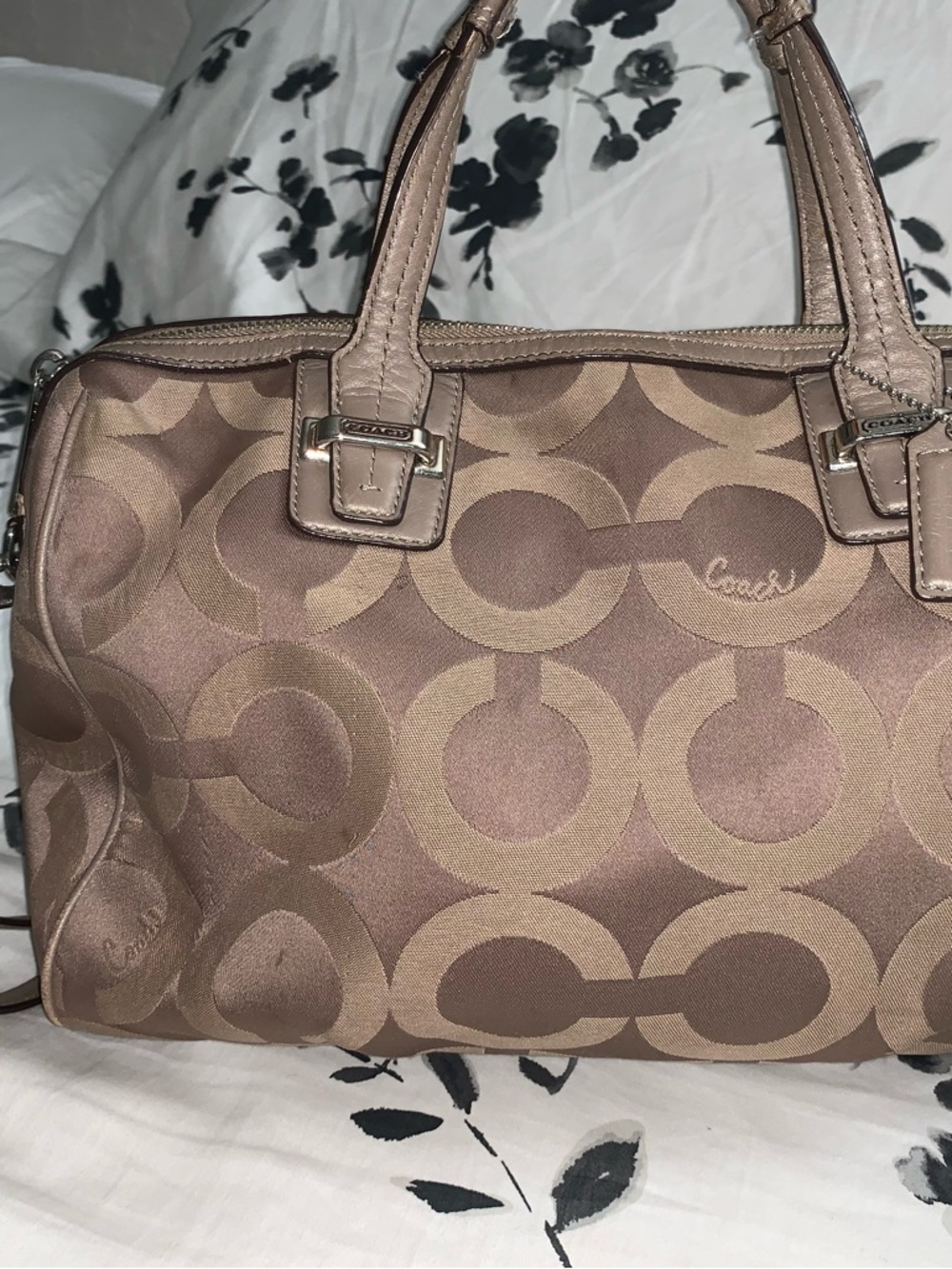 Coach Brown Signature Satchel with Leather Trim